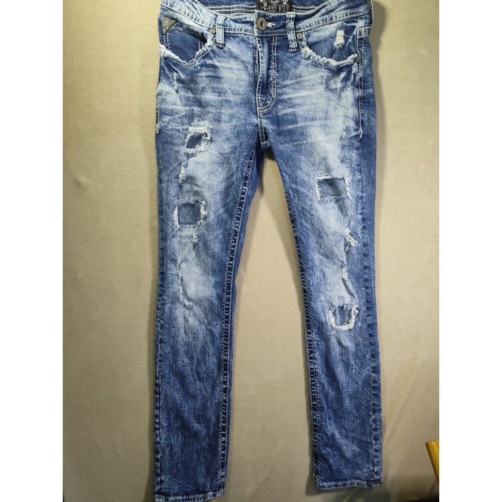 Salvage Havoc Slim Straight Jeans Mens 30R Distressed Blue Denim Buckle MS291BNL